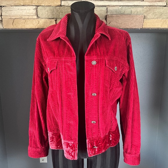 J. Jill Pink Oversized Corduroy Crushed Velvet Jean Jacket Preppy Layer Artsy S - Picture 3 of 11